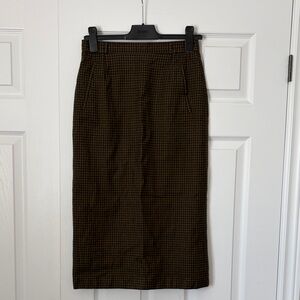 Vintage Brown Wool Checkered Pencil Skirt
